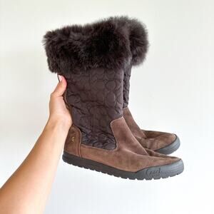 Coach Talen Suede Fur Cuff Boot Brown 8M